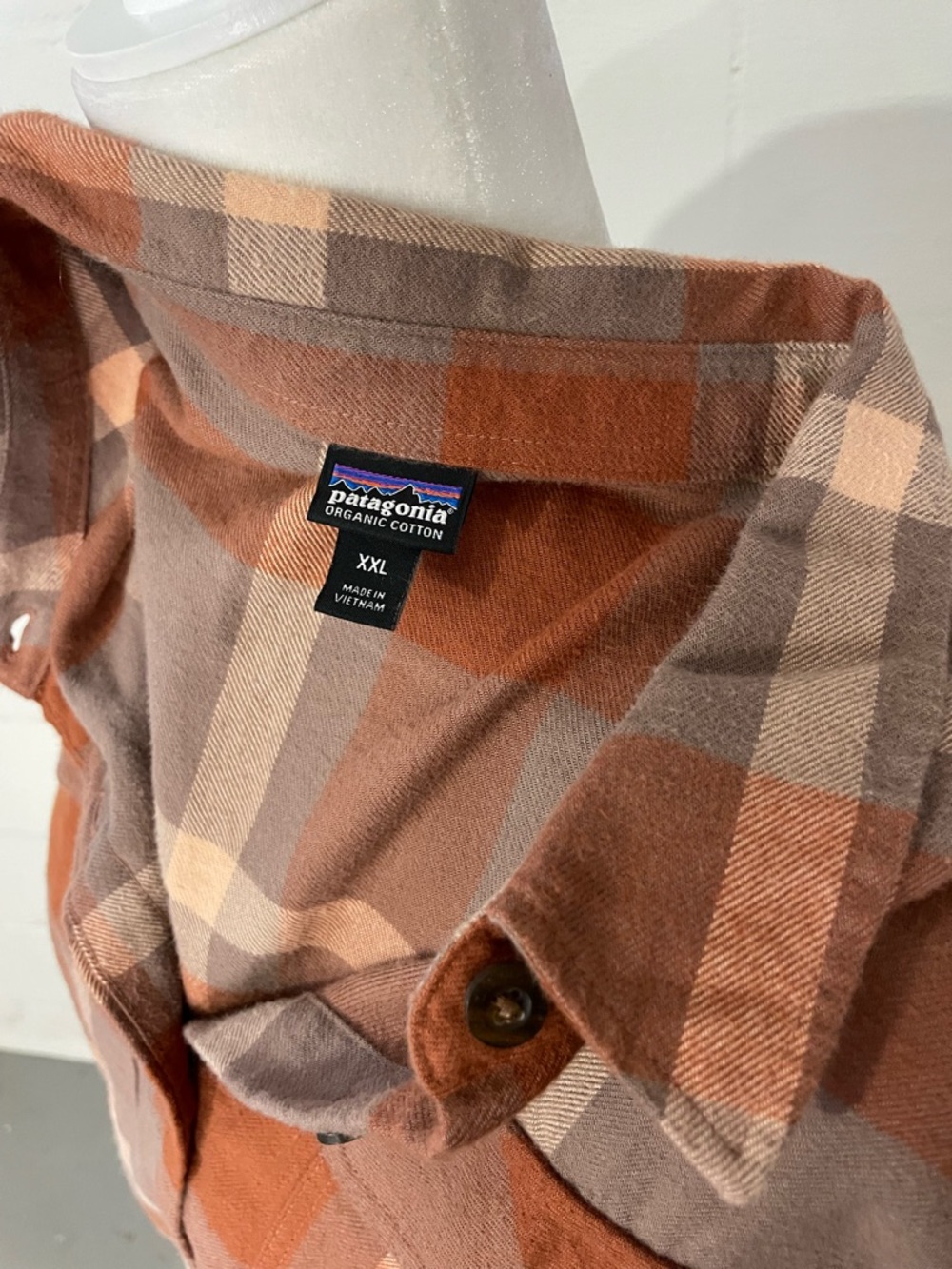 Patagonia Rust, Taupe & Cream Plaid Button-Up Shirt - Picture 3 of 3